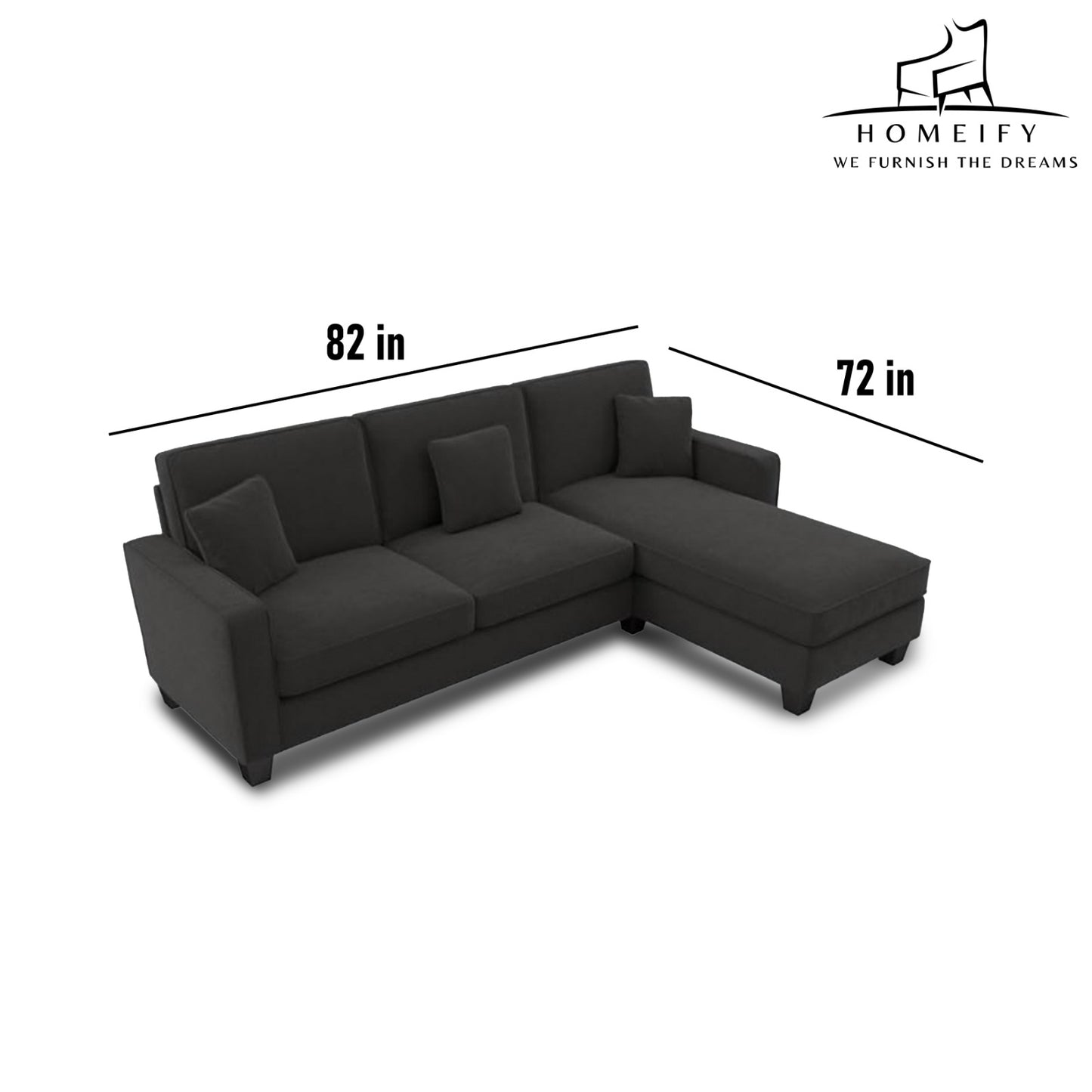 Groovecraft Kitson 4 Seater L Shape Fabric Sofa Set for Living Room Fabric 4 Seater Sofa (Finish Color - Grey, DIY(Do-It-Yourself)