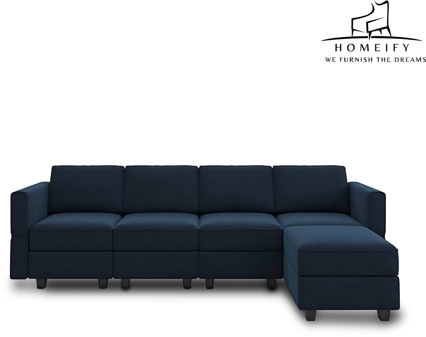Homeify Skyler 5 Seater Sectional Sofa Set for Living Room Fabric 5 Seater Sofa (Finish Color - Blue, Pre-assembled)