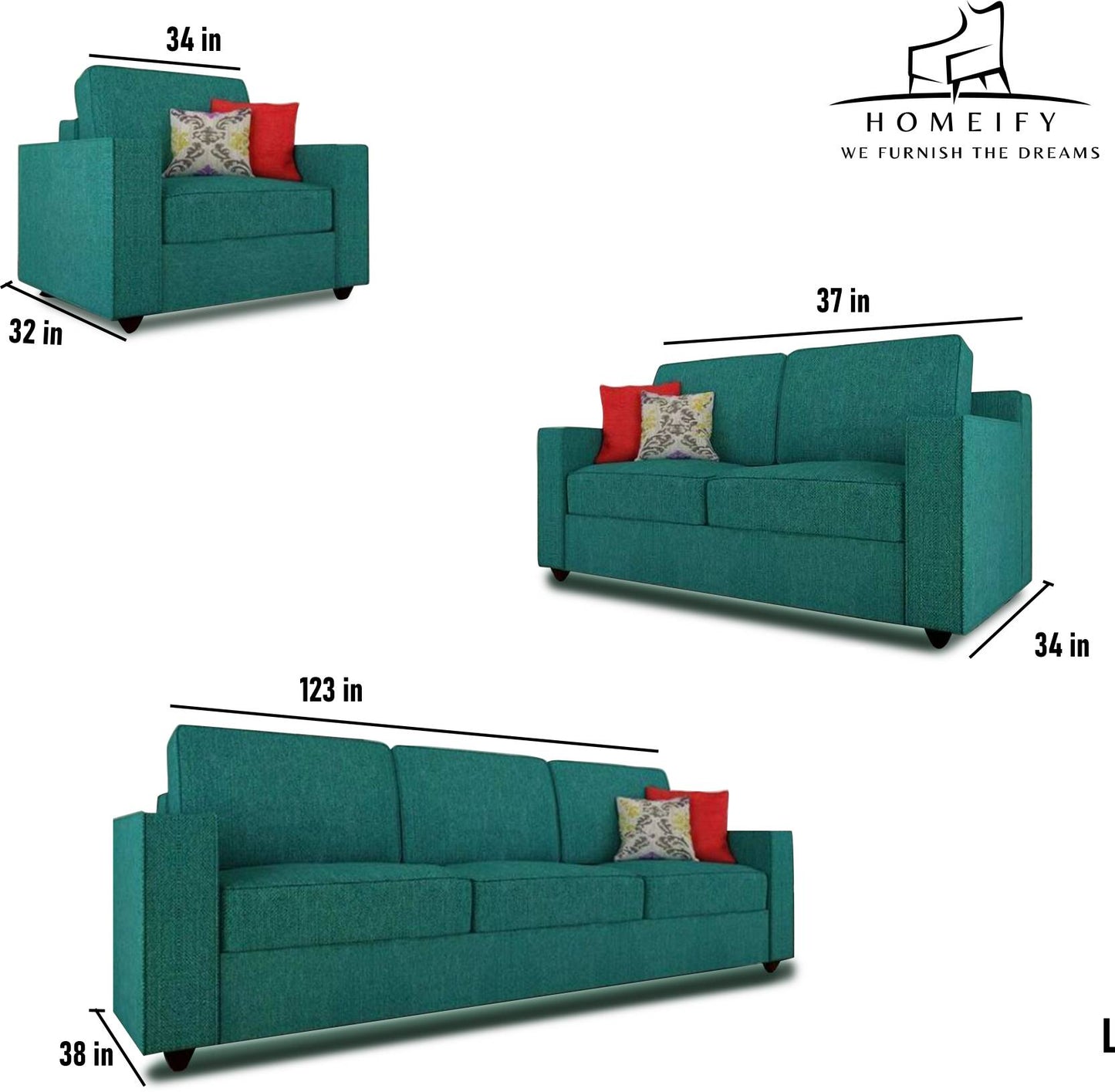 Homeify Poppy 6 Seater Living Room Sofa Set Fabric 3 + 2 + 1 Sofa Set (Green, DIY(Do-It-Yourself))