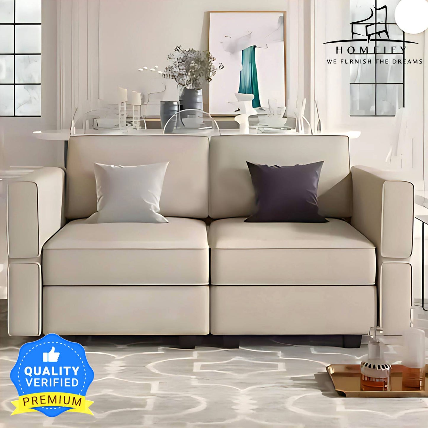 Homeify Skyler 2 Seater Sectional Sofa Set for Living Room Fabric 2 Seater Sofa (Finish Color - Beige, DIY(Do-It-Yourself)