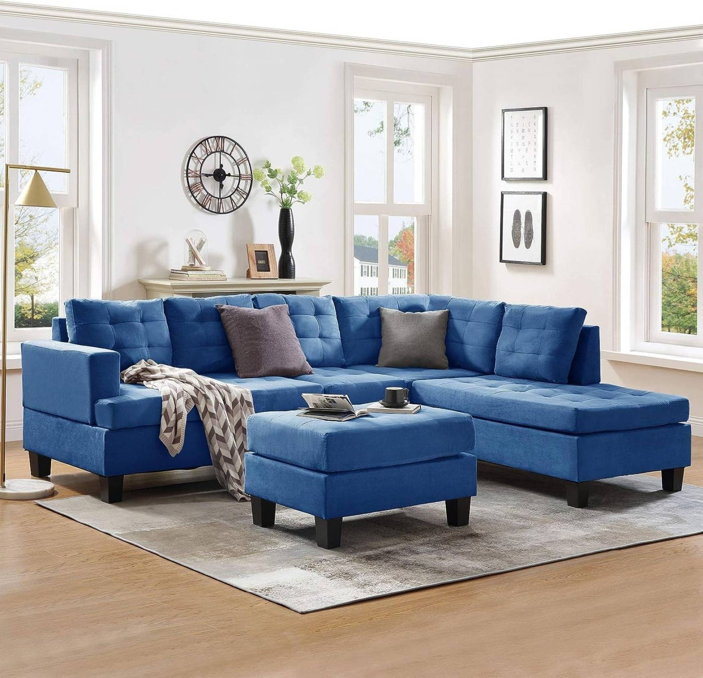 Homeify Alora Fabric 5- to 6-Seater Sofa L Shape Sofa Set For Living Room Fabric 3 + 2 + 1 Sofa Set (Blue, Pre-assembled)