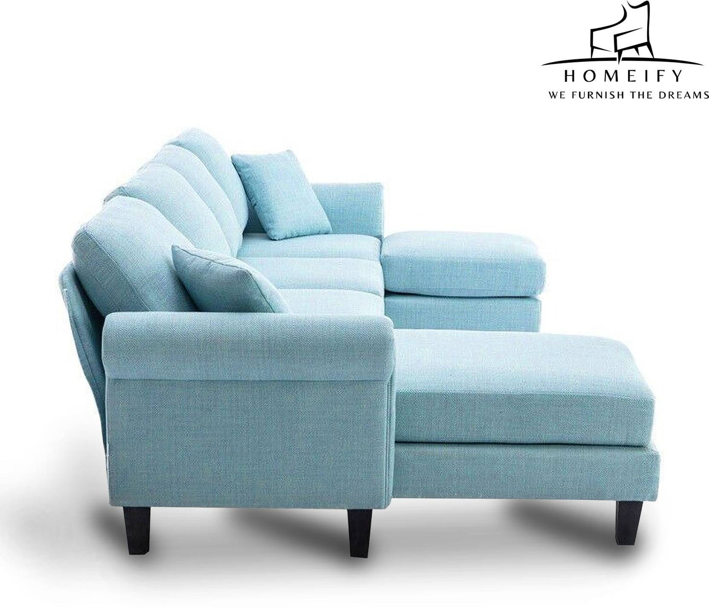 Homeify Reba 6 Seater Fabric Sectional Sofa with Ottoman for Living Room Fabric 3 + 2 + 1 Sofa Set (Blue, Pre-assembled)