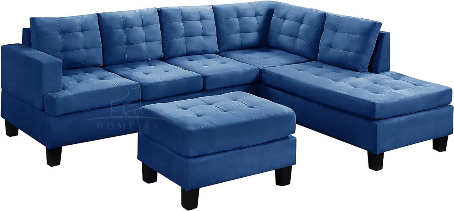 Homeify Alora Fabric 5- to 6-Seater Sofa L Shape Sofa Set For Living Room Fabric 3 + 2 + 1 Sofa Set (Blue, Pre-assembled)