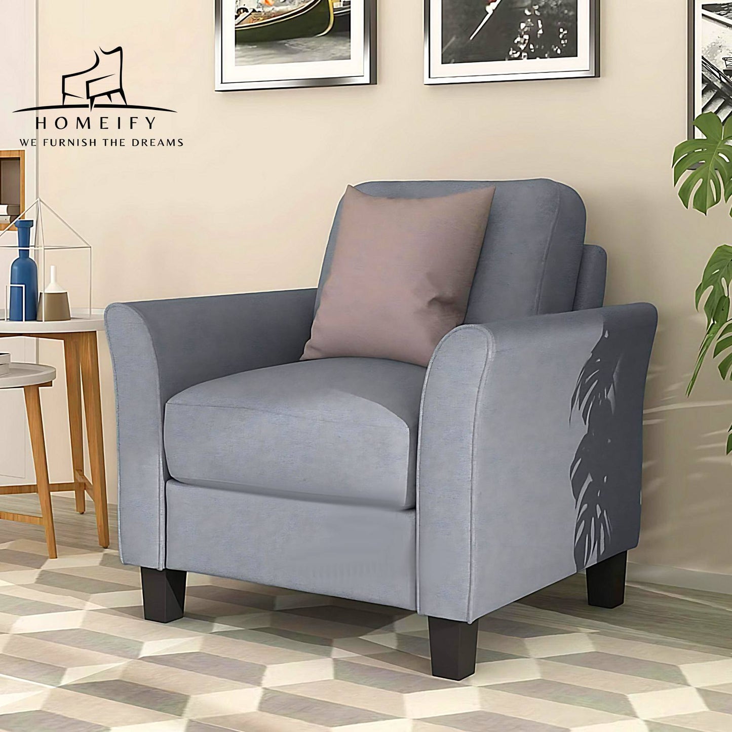 Homeify Wood Swiss 5- to 6-Seater Sofa 3+2+1 Sofa Set for Living Room Fabric 3 + 2 + 1 Sofa Set (Light Grey, Pre-assembled)