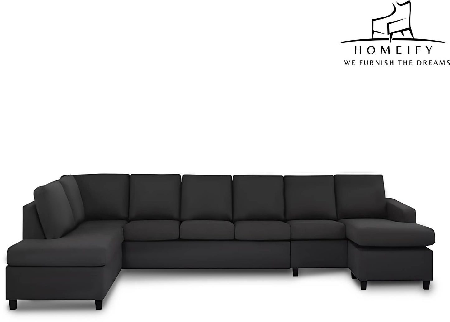 Homeify Buster 7 Seater U Shaped Fabric Sofa for Living Room Fabric 9 Seater Sofa (Finish Color - Black, DIY(Do-It-Yourself)