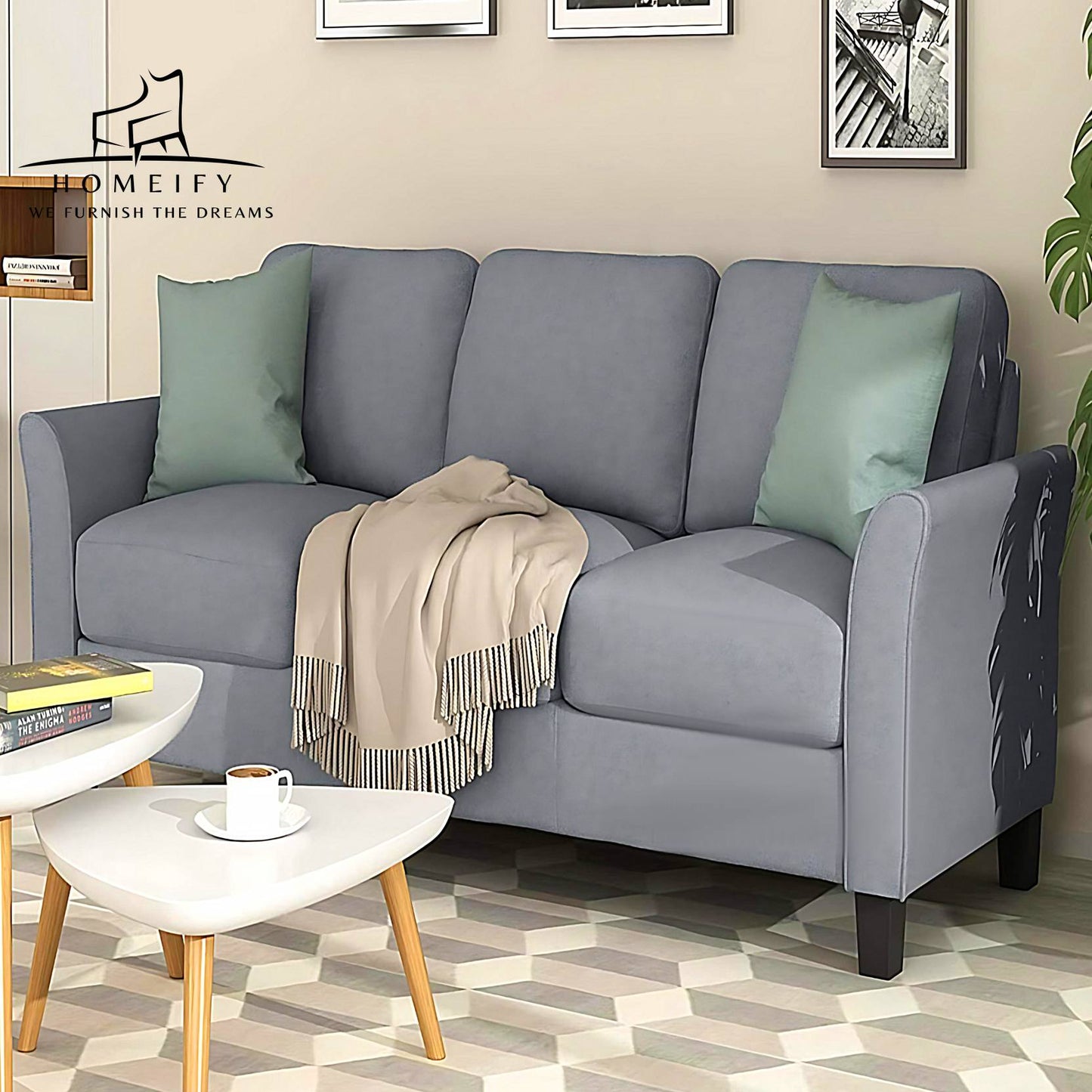 Homeify Wood Swiss 5- to 6-Seater Sofa 3+2+1 Sofa Set for Living Room Fabric 3 + 2 + 1 Sofa Set (Light Grey, Pre-assembled)