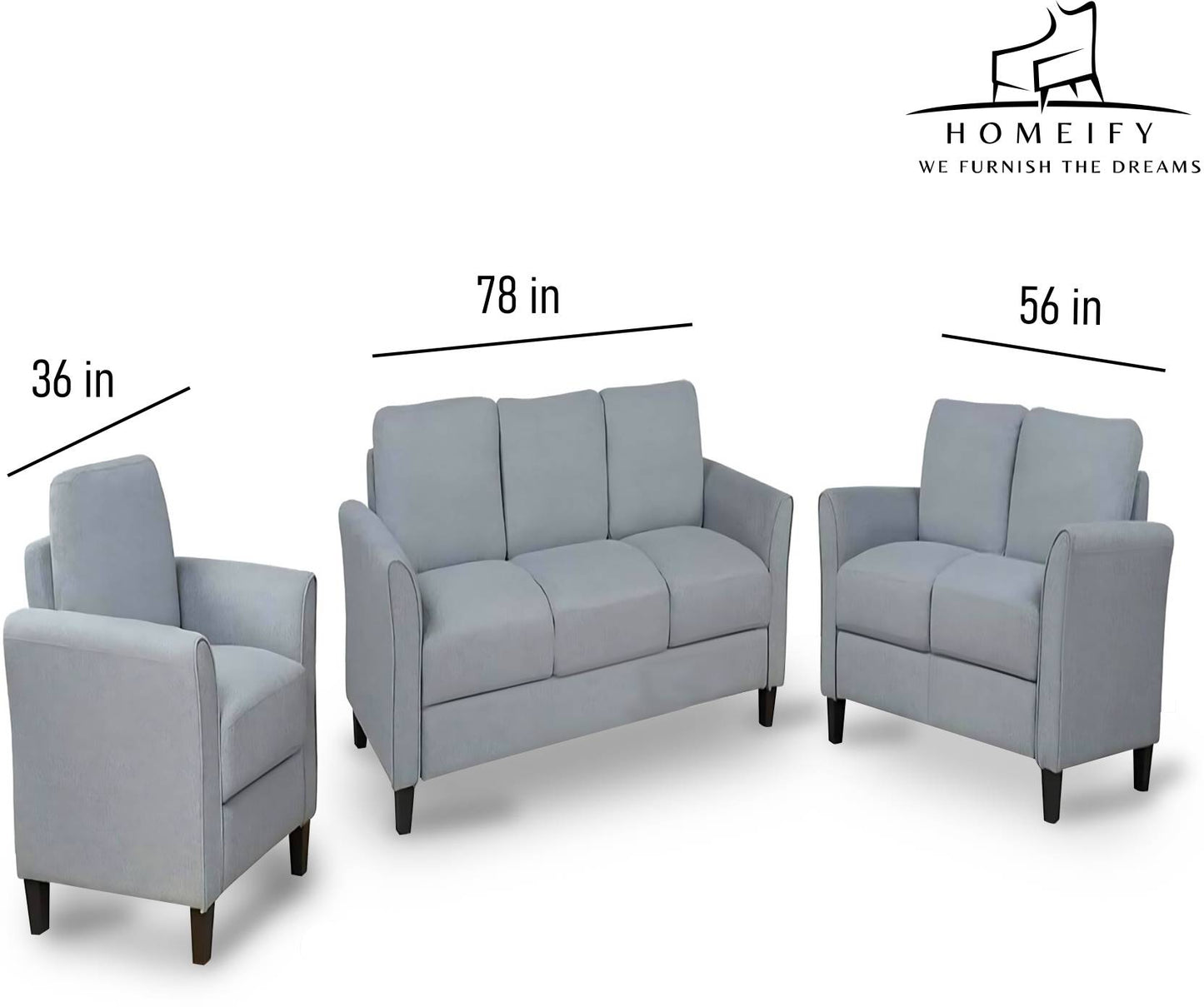 Homeify Wood Swiss 5- to 6-Seater Sofa 3+2+1 Sofa Set for Living Room Fabric 3 + 2 + 1 Sofa Set (Light Grey, Pre-assembled)
