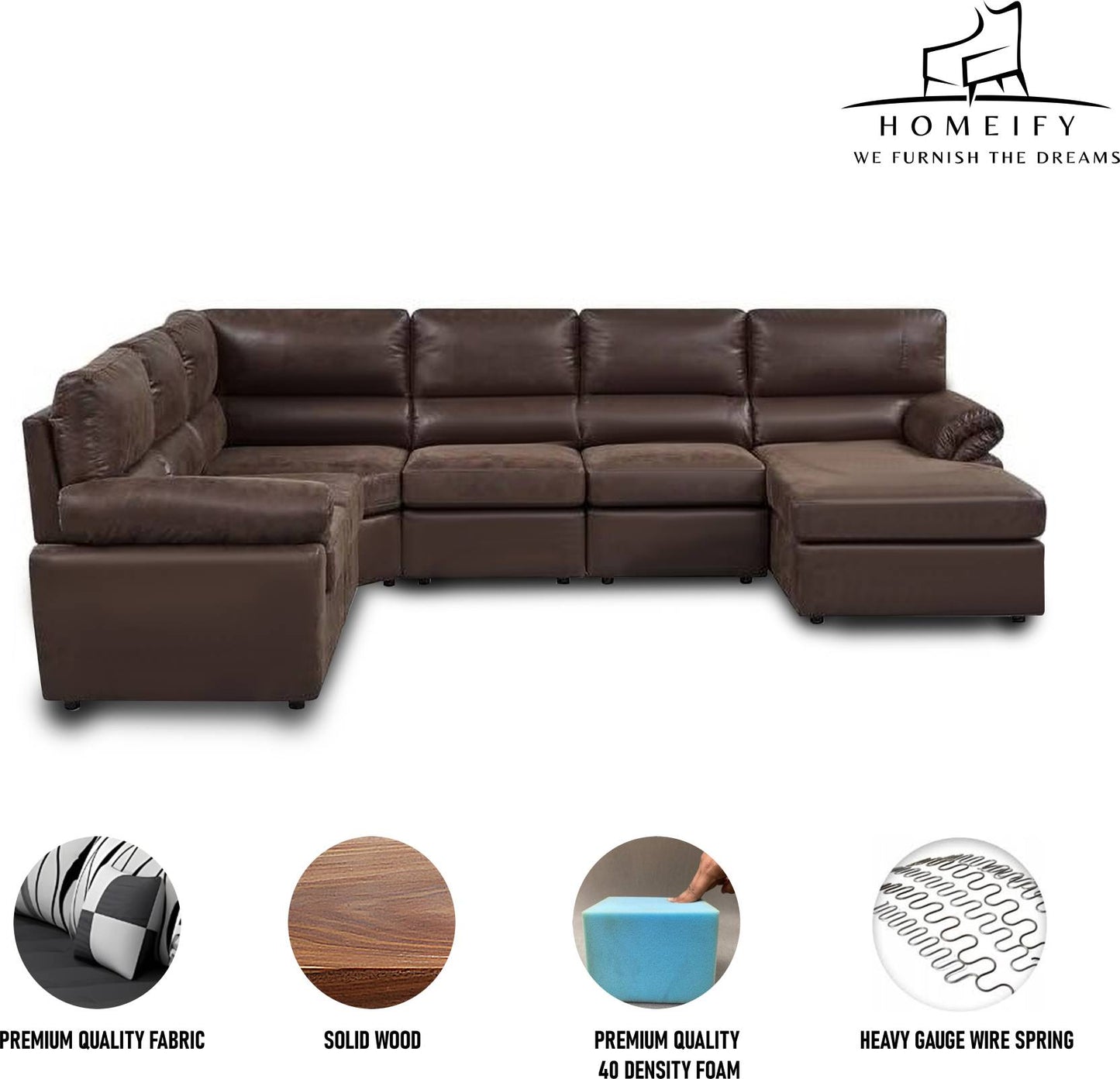 Homeify Eleanor 8 Seater Leather U Shape Sofa Set for Living Room Leather 8 Seater Sofa (Finish Color - Brown, DIY(Do-It-Yourself)