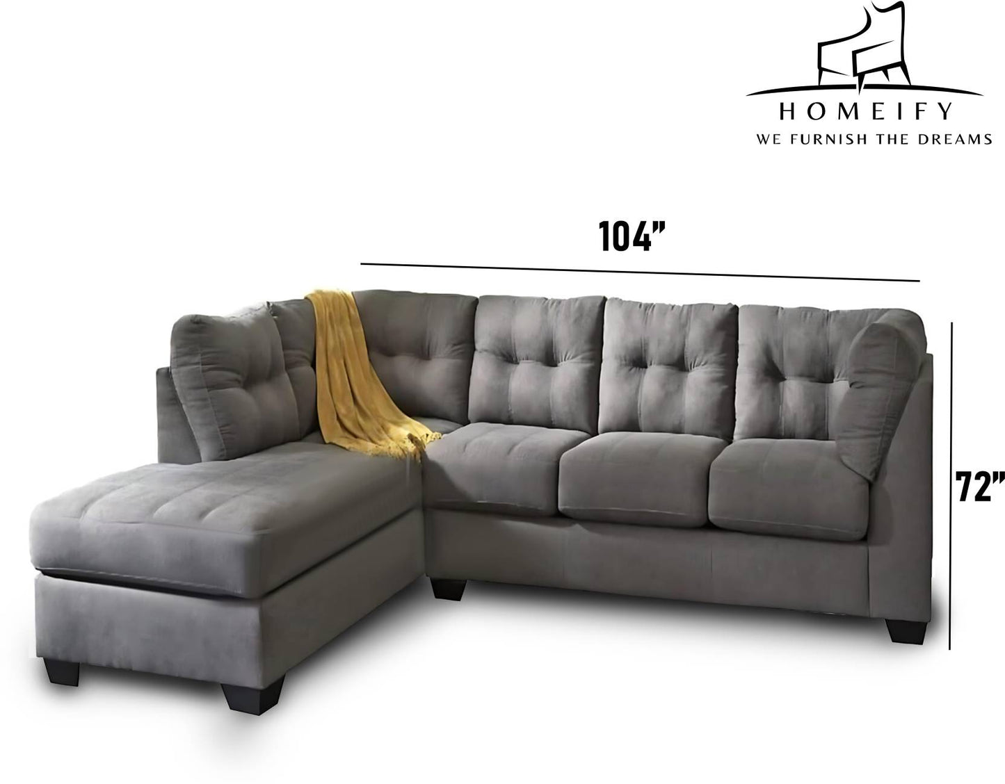 Homeify Fox Fabric 6 Seater L Shape Sofa Set for Living Room Fabric 6 Seater Sofa (Finish Color - Grey, DIY(Do-It-Yourself)