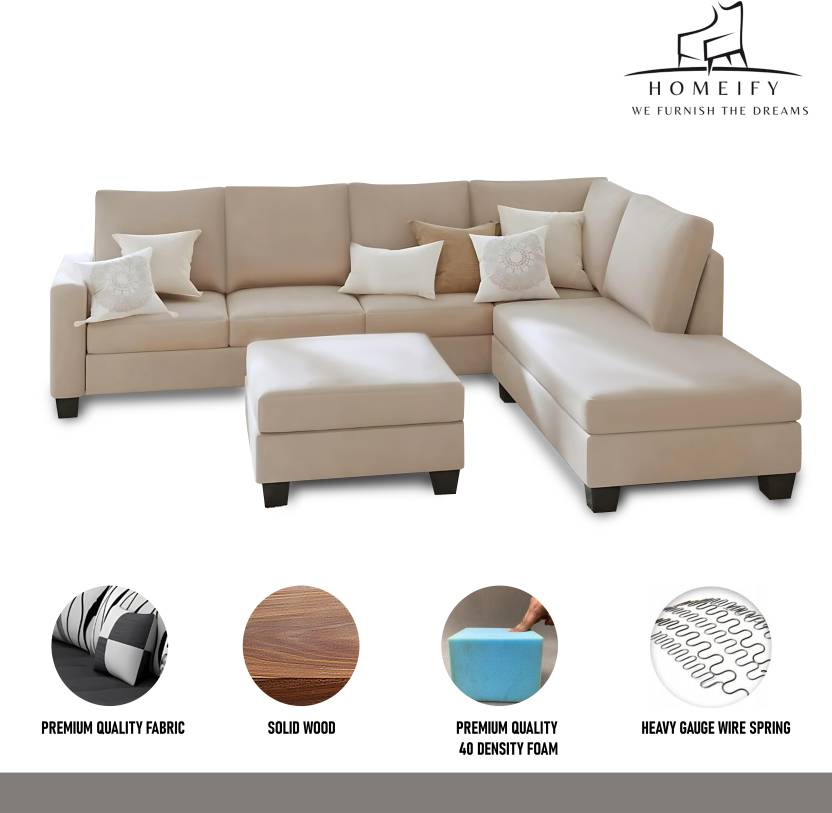 Homeify Atlantic Fabric 5- to 6-Person Sofa L Shape Sofa Set for Living Room Fabric 6 Seater Sofa (Finish Color - Beige, DIY(Do-It-Yourself)
