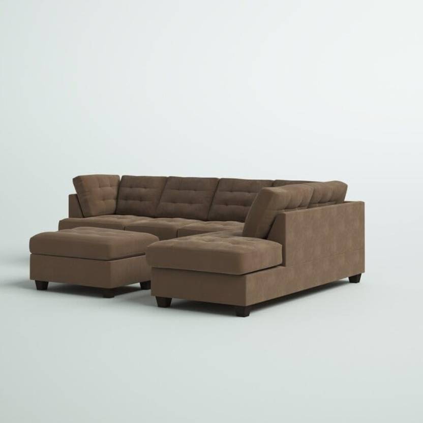 Homeify Wooden 6 Seater L Shaped Sectional Sofa for Living Room Fabric 6 Seater Sofa (Finish Color - Brown, DIY(Do-It-Yourself))