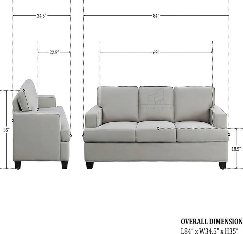 Homeify Foster 3+3+2 Seater Fabric Living Room Sofa Set Fabric 8 Seater Sofa (Finish Color - Grey, DIY (Do-It-Yourself)
