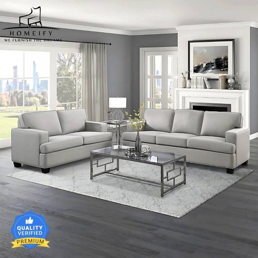 Homeify Wood Foster Fabric 3+2 Seater Living Room Sofa Set Fabric 5 Seater Sofa (Finish Color - Grey, DIY(Do-It-Yourself)
