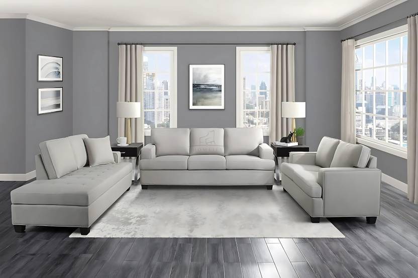 Homeify Foster 3+3+2 Seater Fabric Living Room Sofa Set Fabric 8 Seater Sofa (Finish Color - Grey, DIY (Do-It-Yourself)
