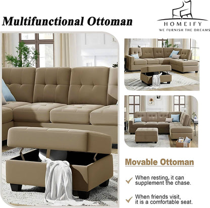 Homeify Ciesta Fabric 5- to 6-Seater Sofa L Shape Sofa Set with Storage Ottoman Fabric 6 Seater Sofa  (Finish Color - Beige, DIY(Do-It-Yourself)