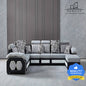 Homeify Carlo 9 Seater Fabric Sofa Set with 4-Puffy Convertible Sofa Set for Living Room Fabric 3 + 2 + 2 + 1 Sofa Set  (Light Grey & Black, Pre-assembled)