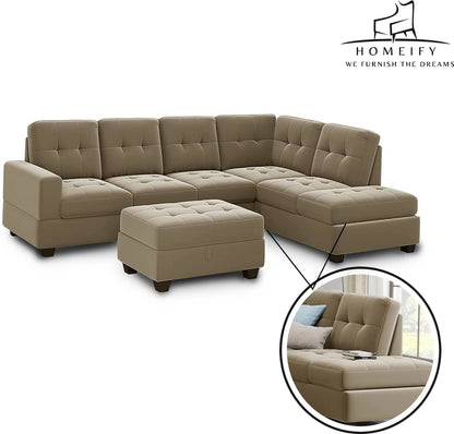 Homeify Ciesta Fabric 5- to 6-Seater Sofa L Shape Sofa Set with Storage Ottoman Fabric 6 Seater Sofa  (Finish Color - Beige, DIY(Do-It-Yourself)