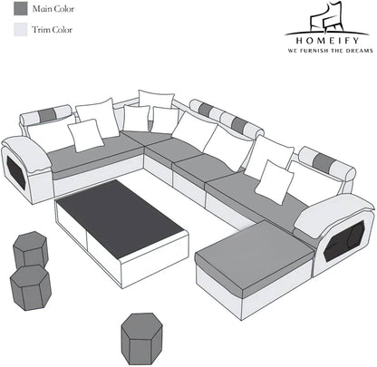 Homeify Carlo 9 Seater Fabric Sofa Set with 4-Puffy Convertible Sofa Set Fabric 9 Seater Sofa  (Finish Color - Brown & White, DIY(Do-It-Yourself)