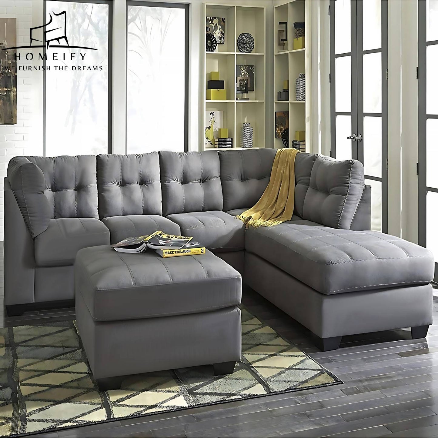 Homeify Fox Fabric 6 Seater L Shape Sofa Set for Living Room Fabric 6 Seater Sofa  (Finish Color - Grey, DIY(Do-It-Yourself)