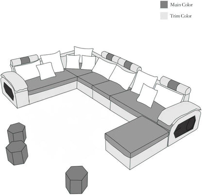 Homeify Carlo 9 Seater L-Shaped Sectional Sofa with Ottoman for Living Room Fabric 3 + 2 + 2 + 1 Sofa Set  (Black/Grey, Pre-assembled)