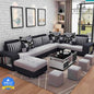 Homeify Carlo 9 Seater Fabric Sofa Set with 4-Puffy Convertible Sofa Set for Living Room Fabric 3 + 3 + 2 + 2 Sofa Set  (Black, Pre-assembled)