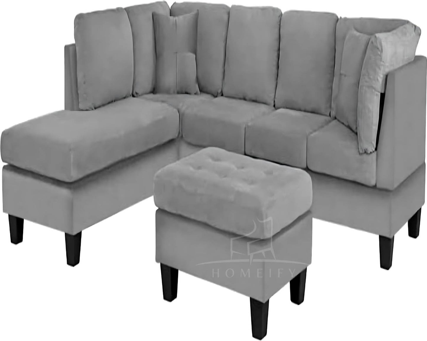Homeify Oliver 5 Seater Sofa Upholstered Chaise Sectional with Ottoman Fabric 3 + 2 Sofa Set  (Grey, Pre-assembled)