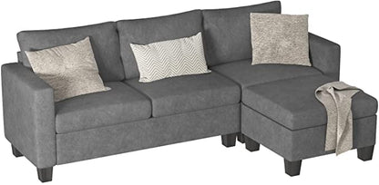 Homeify Nord Convertible Sectional Sofa Fabric 4-Person Sofa (Grey)