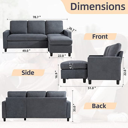 Homeify Nord Convertible Sectional Sofa Fabric 4-Person Sofa (Grey)