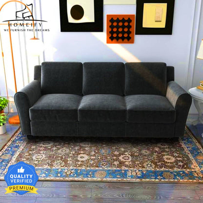 Groovecraft Ewan Wooden 3+2 Seater Modern Sofa Set for Living Room Fabric 3 + 2 Sofa Set  (Dark Grey, DIY(Do-It-Yourself)