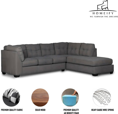 Homeify Fox Fabric 6 Seater L Shape Sofa Set for Living Room Fabric 6 Seater Sofa  (Finish Color - Grey, DIY(Do-It-Yourself)