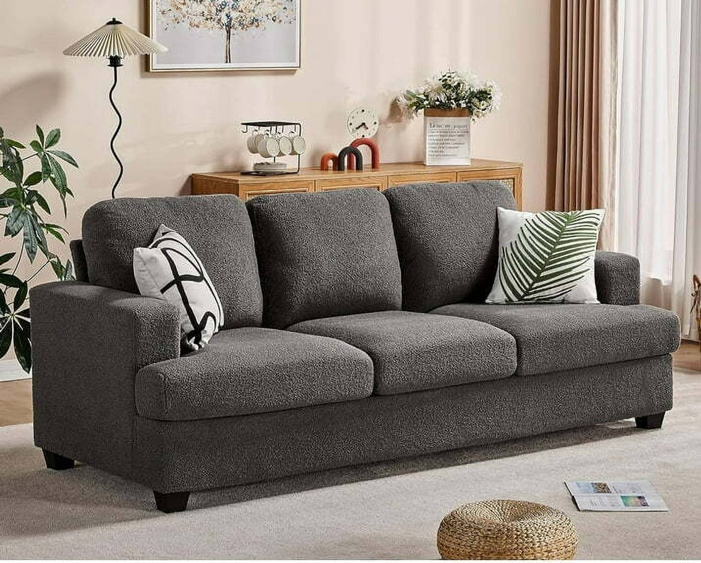 Homeify Carlos 3 Seater Fabric Sofa for Living Room Fabric 3 Seater Sofa  (Finish Color - Grey, DIY(Do-It-Yourself)