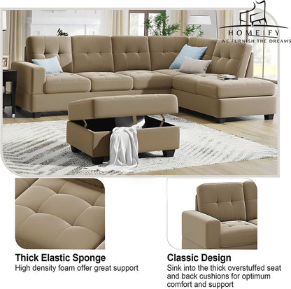 Homeify Ciesta Fabric 5- to 6-Seater Sofa L Shape Sofa Set with Storage Ottoman Fabric 6 Seater Sofa  (Finish Color - Beige, DIY(Do-It-Yourself)