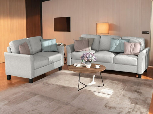 Homeify Swiss Wooden 5 Seater 3+2 Sofa Set for Living Room (Premium Velvet,Light Grey)