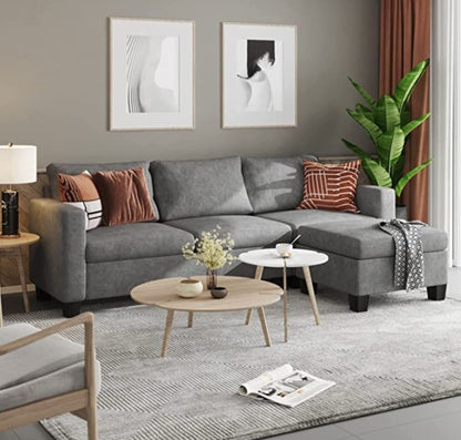 Homeify Nord Convertible Sectional Sofa Fabric 4-Person Sofa (Grey)