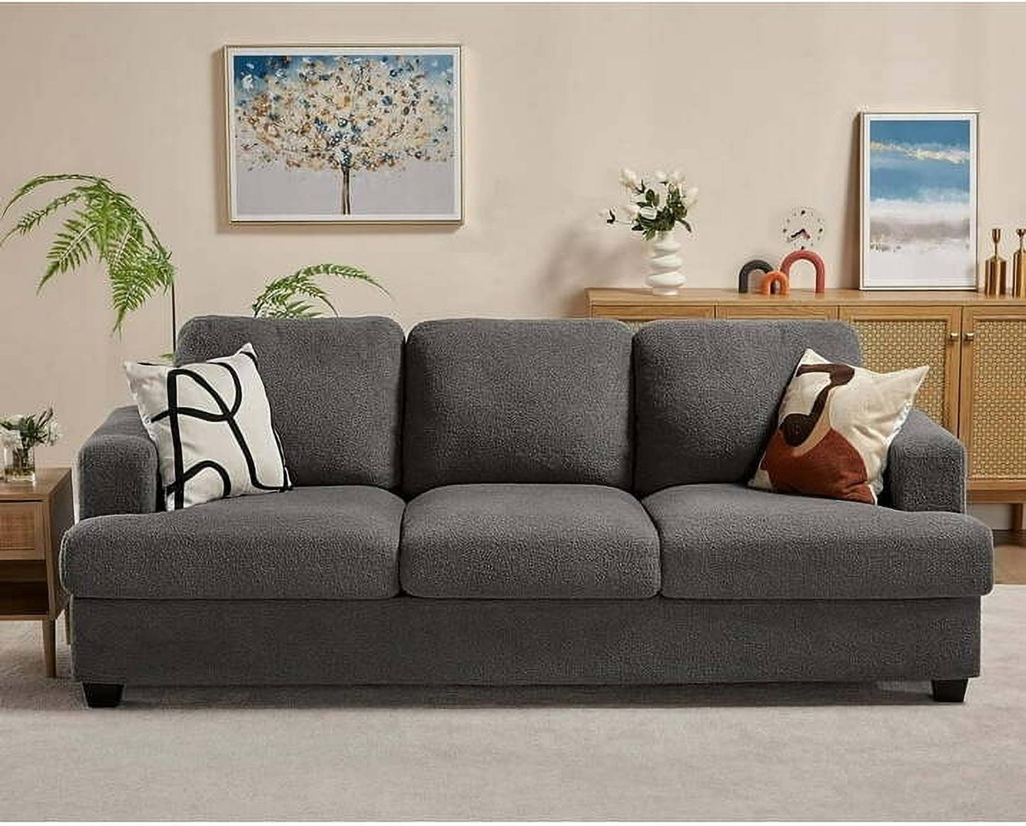 Homeify Carlos 3 Seater Fabric Sofa for Living Room Fabric 3 Seater Sofa  (Finish Color - Grey, DIY(Do-It-Yourself)