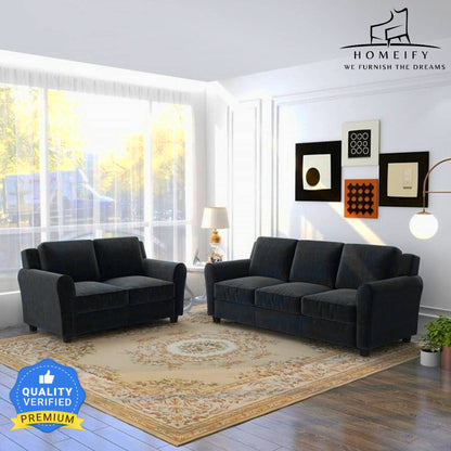 Groovecraft Ewan Wooden 3+2 Seater Modern Sofa Set for Living Room Fabric 3 + 2 Sofa Set  (Dark Grey, DIY(Do-It-Yourself)