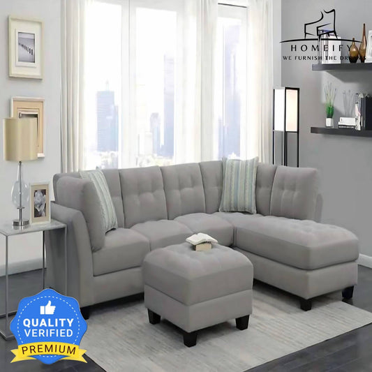 Homeify Ezra 6 Seater Sectional Sofa with Ottoman for Living Room Fabric 6 Seater Sofa  (Finish Color - Grey, DIY(Do-It-Yourself)