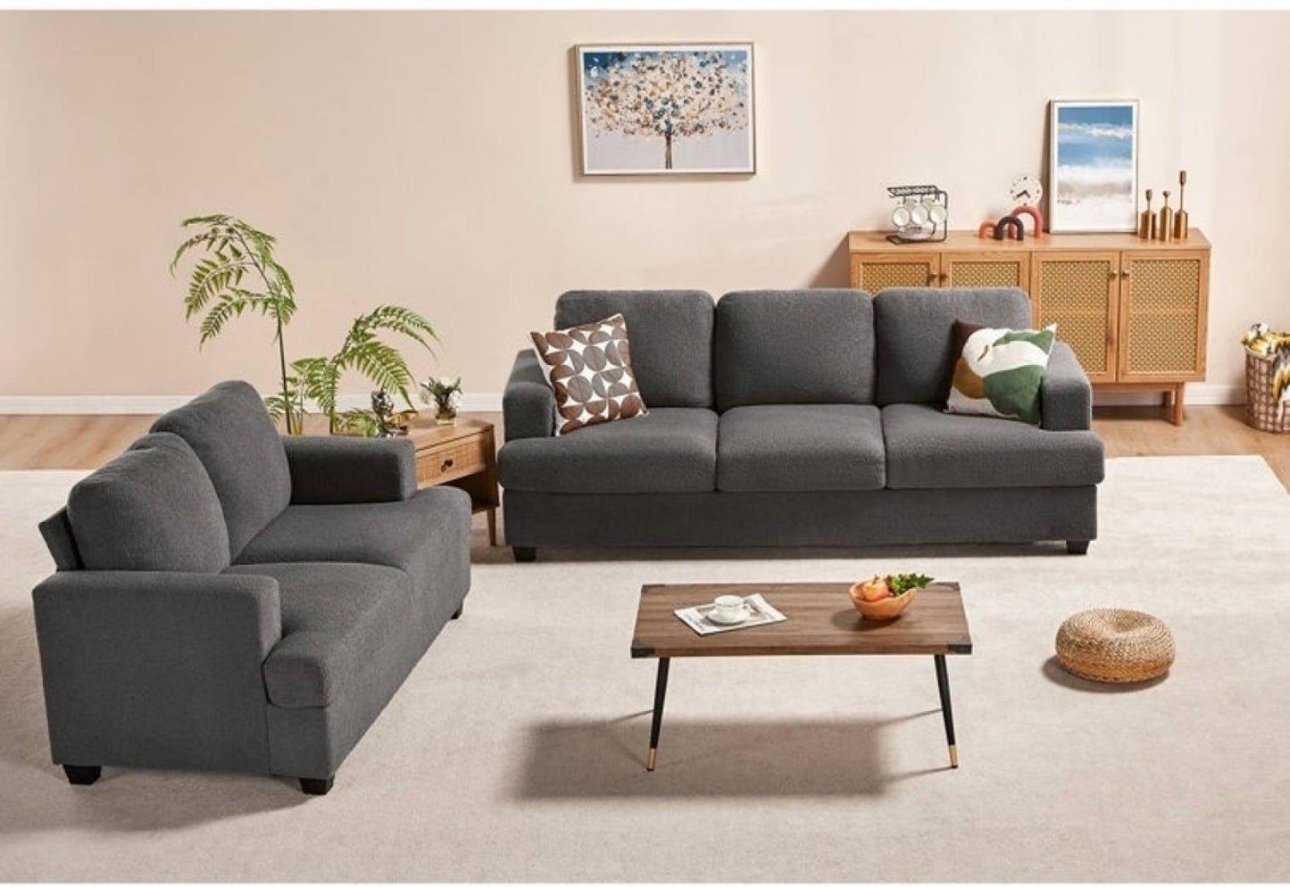 Homeify Carlos 6 Seater Fabric Sofa for Living Room Fabric 3 + 2 + 1 Sofa Set  (Grey, DIY(Do-It-Yourself)