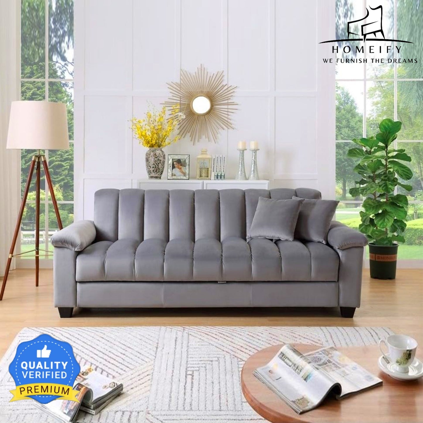 Groovecraft Nestin 3 Seater Modern Comfy Sofa Set for Living Room Fabric 3 Seater Sofa  (Finish Color - Grey, DIY(Do-It-Yourself))