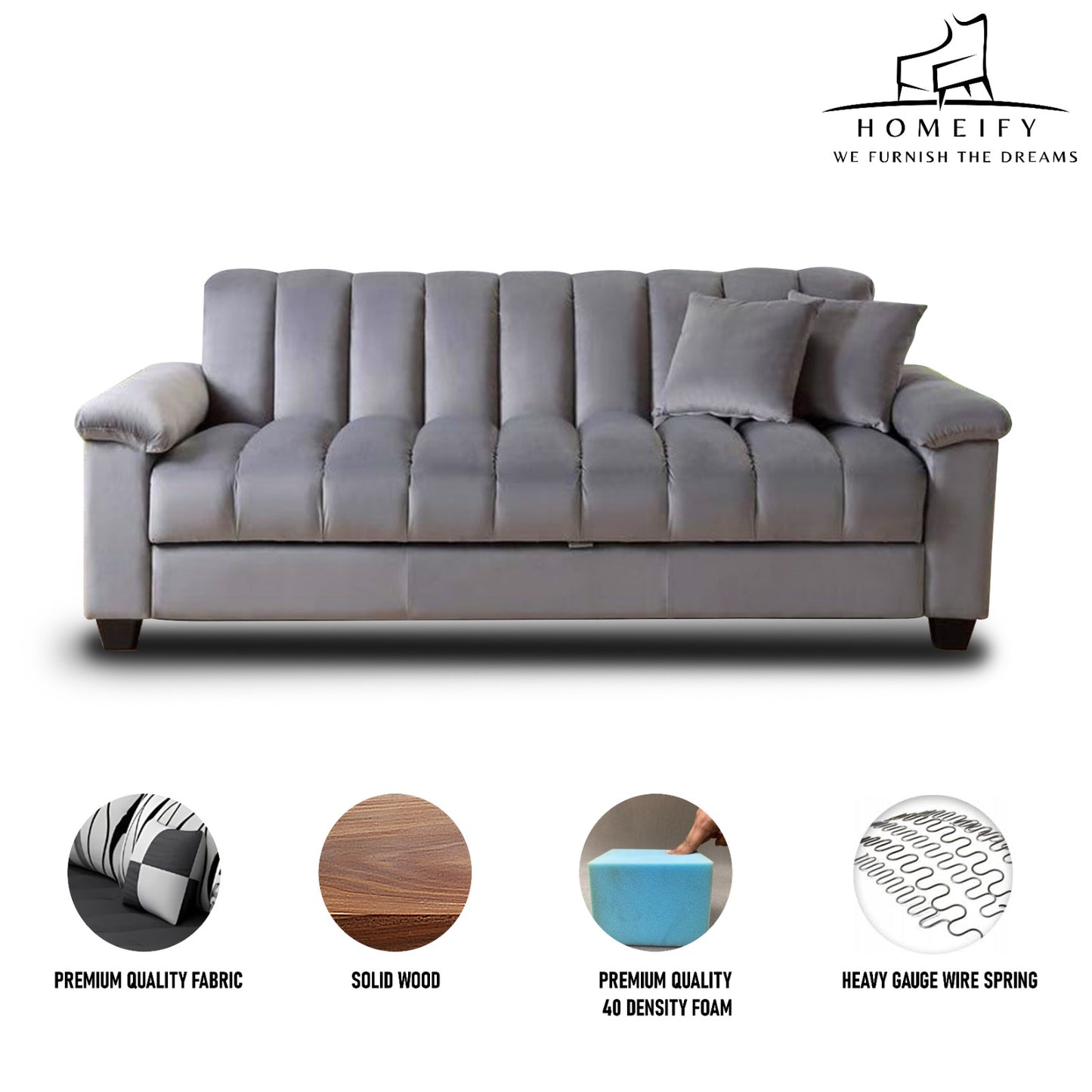 Groovecraft Nestin 3 Seater Modern Comfy Sofa Set for Living Room Fabric 3 Seater Sofa  (Finish Color - Grey, DIY(Do-It-Yourself))