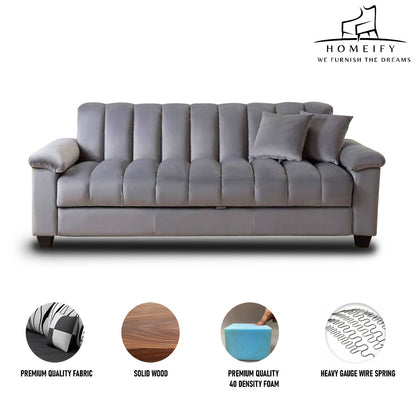 Groovecraft Nestin 3 Seater Modern Comfy Sofa Set for Living Room Fabric 3 Seater Sofa  (Finish Color - Grey, DIY(Do-It-Yourself))