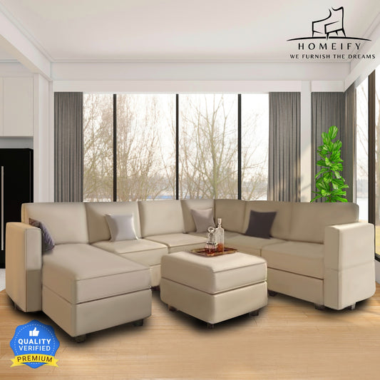 Homeify Skyler 7 Seater Sectional Sofa Set for Living Room Fabric 7 Seater Sofa  (Finish Color - Beige, DIY(Do-It-Yourself)