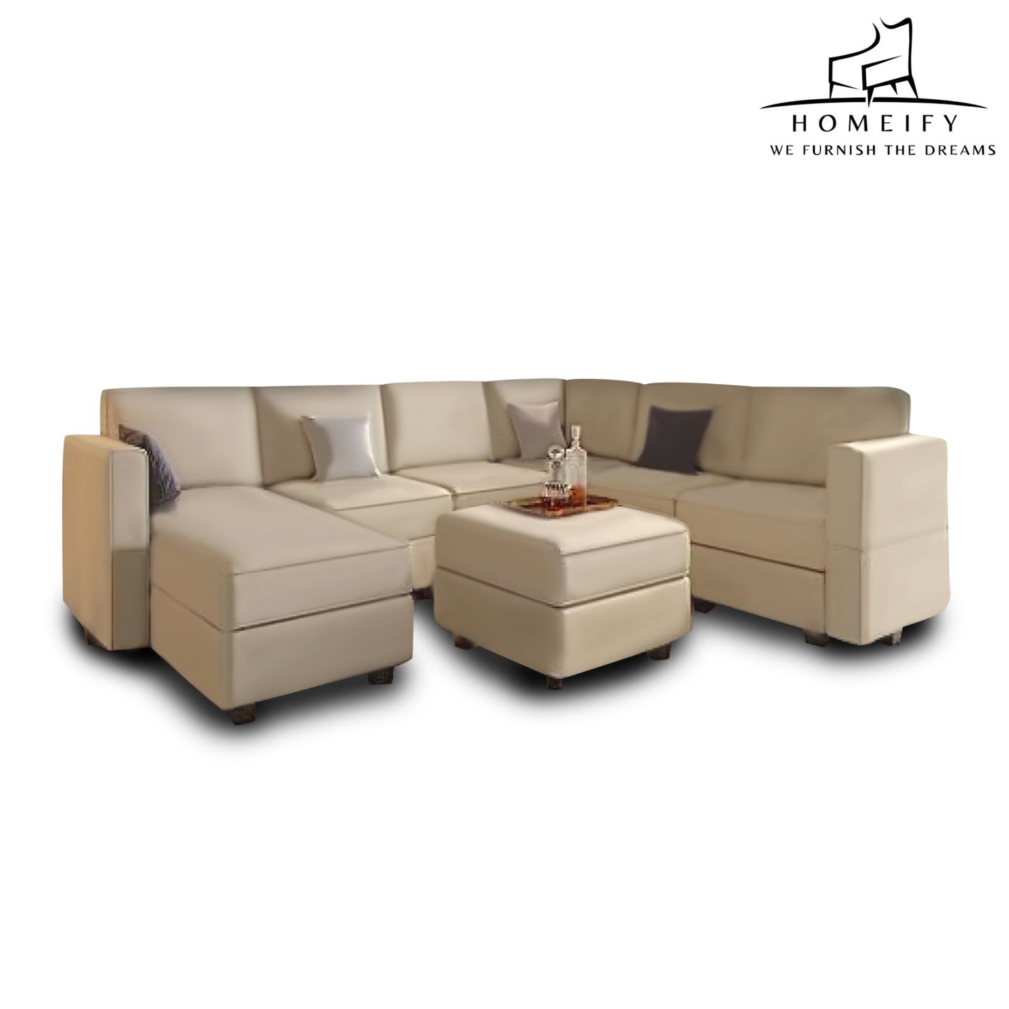 Homeify Skyler 7 Seater Sectional Sofa Set for Living Room Fabric 7 Seater Sofa  (Finish Color - Beige, DIY(Do-It-Yourself)