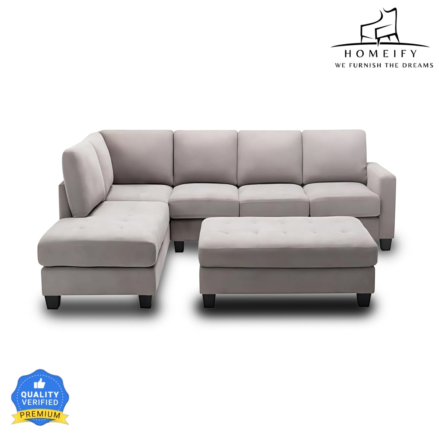 Groovecraft Greden 5 Seater Fabric L-Shaped Sectional Sofa with Ottoman for Living Room Fabric 6 Seater Sofa  (Finish Color - Beige, DIY(Do-It-Yourself)
