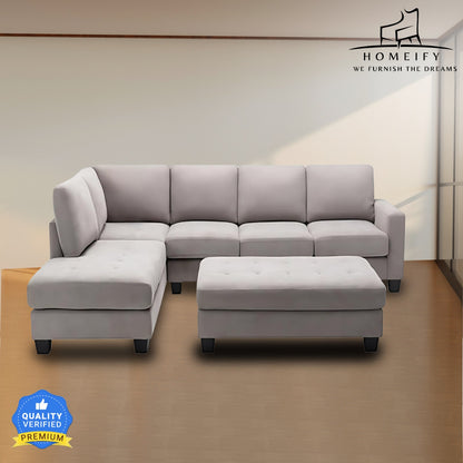Groovecraft Greden 5 Seater Fabric L-Shaped Sectional Sofa with Ottoman for Living Room Fabric 6 Seater Sofa  (Finish Color - Beige, DIY(Do-It-Yourself)