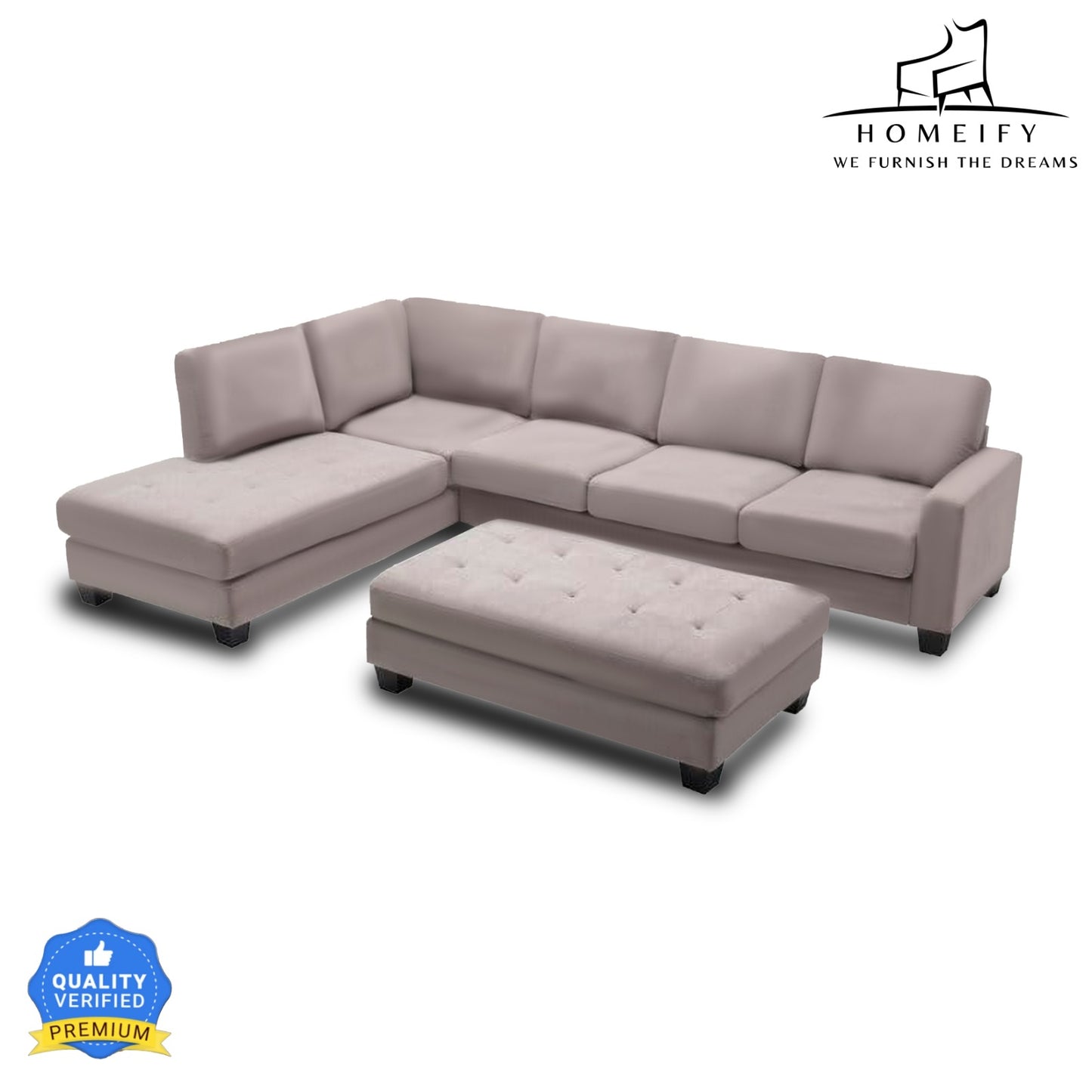 Groovecraft Greden 5 Seater Fabric L-Shaped Sectional Sofa with Ottoman for Living Room Fabric 6 Seater Sofa  (Finish Color - Beige, DIY(Do-It-Yourself)