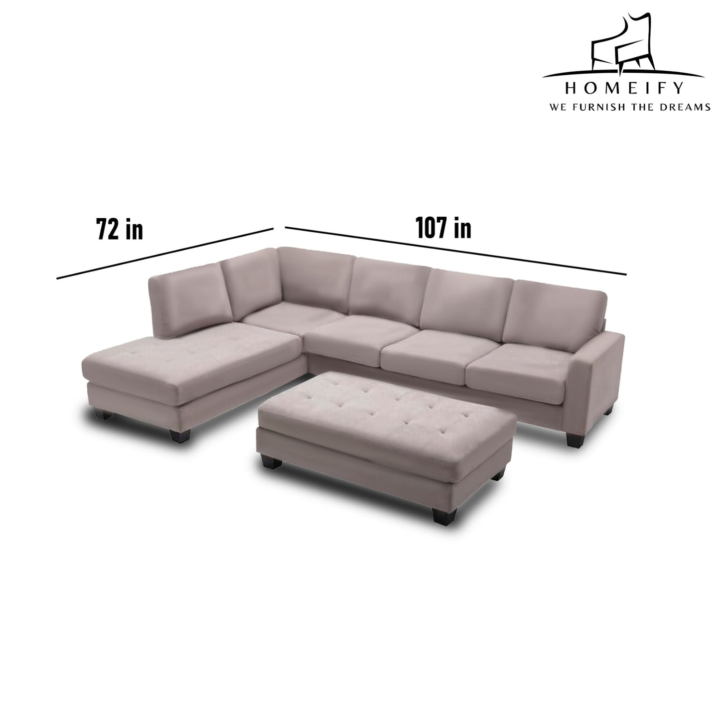 Groovecraft Greden 5 Seater Fabric L-Shaped Sectional Sofa with Ottoman for Living Room Fabric 6 Seater Sofa  (Finish Color - Beige, DIY(Do-It-Yourself)