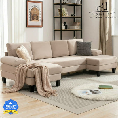 Homeify Ashton 4 Seater Fabric U-Shaped Sectional Sofa for Living Room Fabric 4 Seater Sofa  (Finish Color - Beige, DIY(Do-It-Yourself)