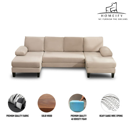 Homeify Ashton 4 Seater Fabric U-Shaped Sectional Sofa for Living Room Fabric 4 Seater Sofa  (Finish Color - Beige, DIY(Do-It-Yourself)