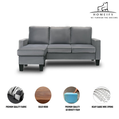 Homeify Adora 3 Seater Fabric L-Shaped Sectional Sofa for Living Room Fabric 3 Seater Sofa  (Finish Color - Grey, DIY(Do-It-Yourself)